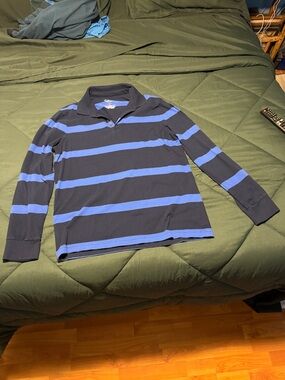 St. John's Bay Black and Royal Blue Striped Rugby Polo